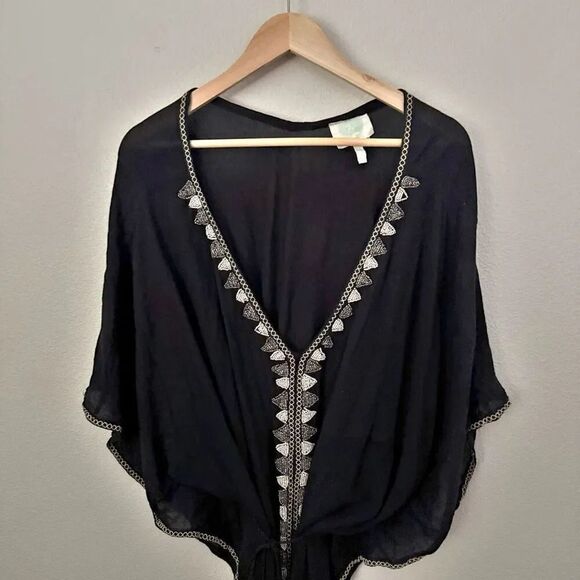 Z&L EUROPESwim Coverup Boho Tunic Top Beaded Tassel BlackSize FS (OSFM)